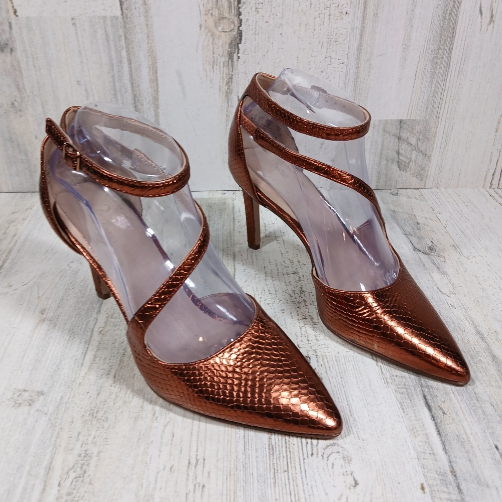 NEW Naturalizer 27 Edit Abilyn Brown Snake Pointy Toe Ankle Strap Heels #1523 - Picture 5 of 12